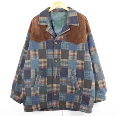 画像1: UK製 スエード切り替え チェック柄 パッチワーク ウールジャケット (1)