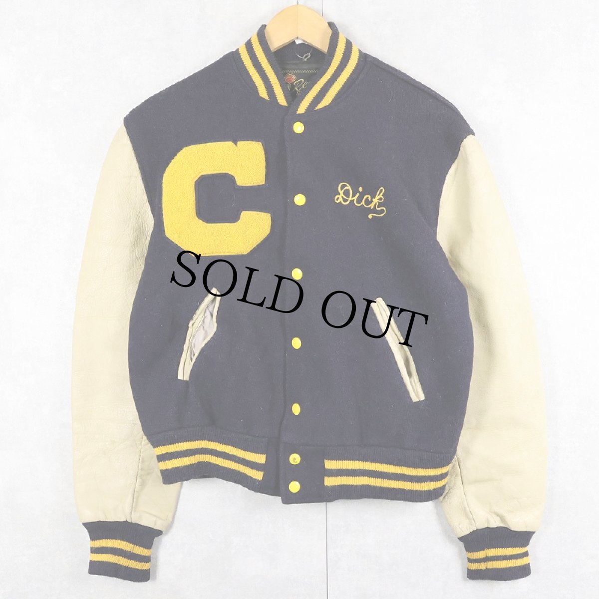 画像3: 60's Reed Sportswear チェーン刺繍 ウール×レザー スタジャン (3)