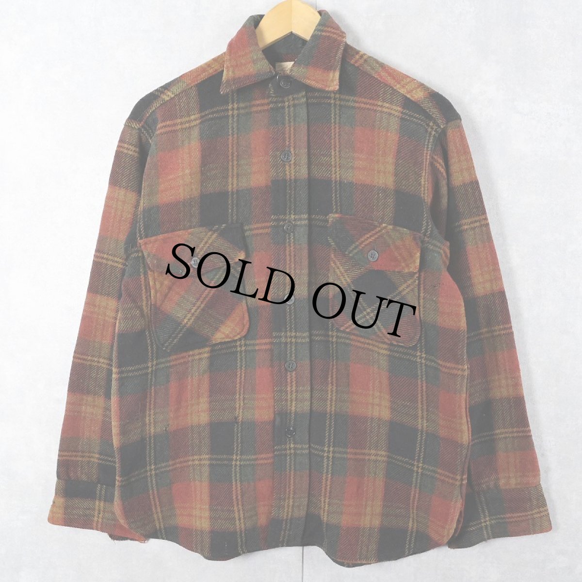 画像1: 50's FIVE BROTHER マチ付き チェック柄 ウールCPOシャツ (1)