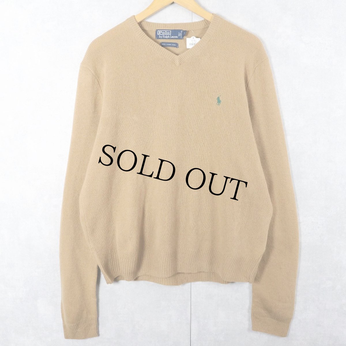画像1: POLO Ralph Lauren ロゴ刺繍 Vネック ウールニットセーター M (1)