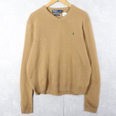 画像1: POLO Ralph Lauren ロゴ刺繍 Vネック ウールニットセーター M (1)