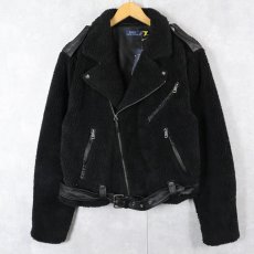 画像1: POLO Ralph Lauren "Double Riders Type" ボアライダースジャケットBLACK タグ付き未使用 L  (1)