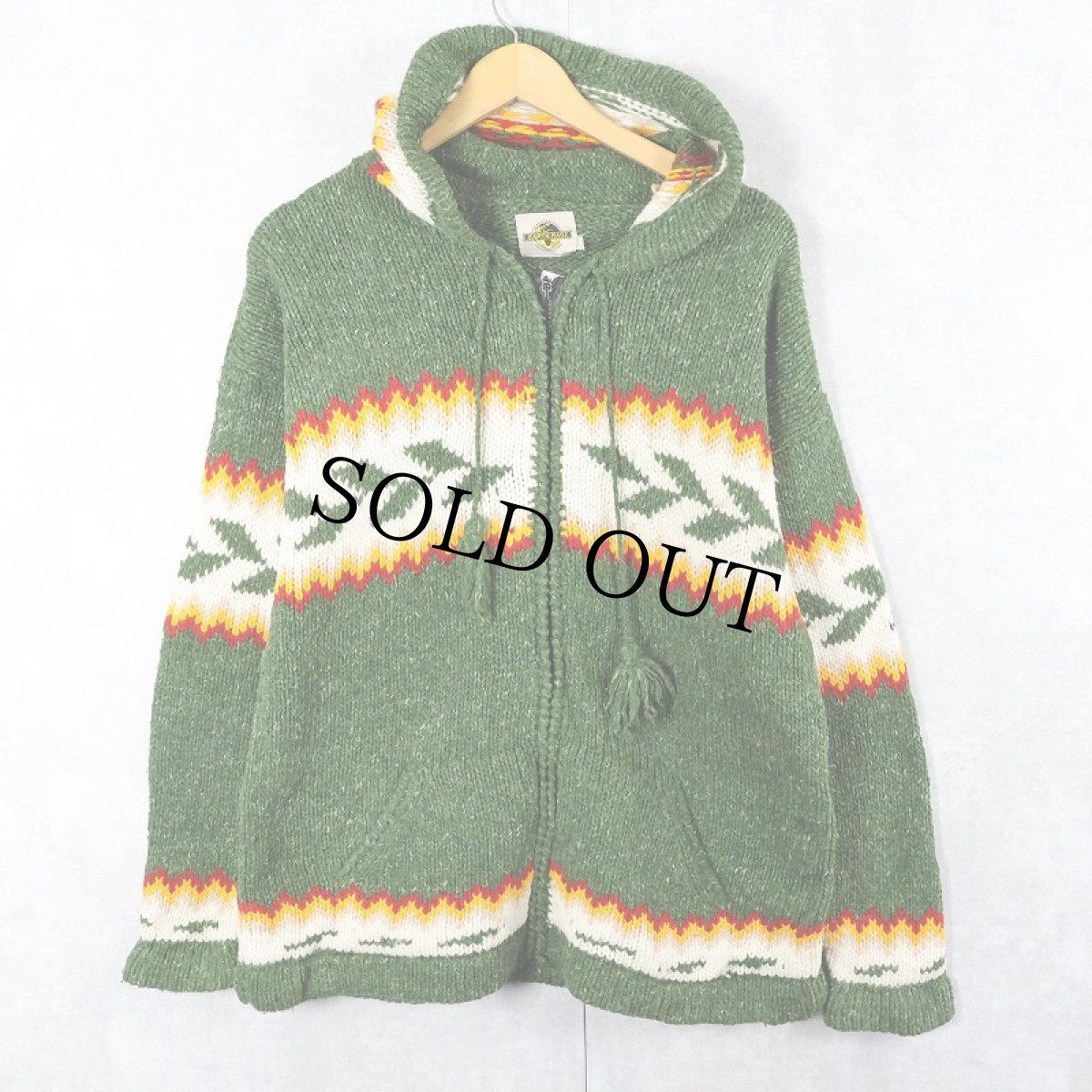 画像3: 90〜2000's EARTH RAGZ 総柄 ウールニットパーカー XL (3)