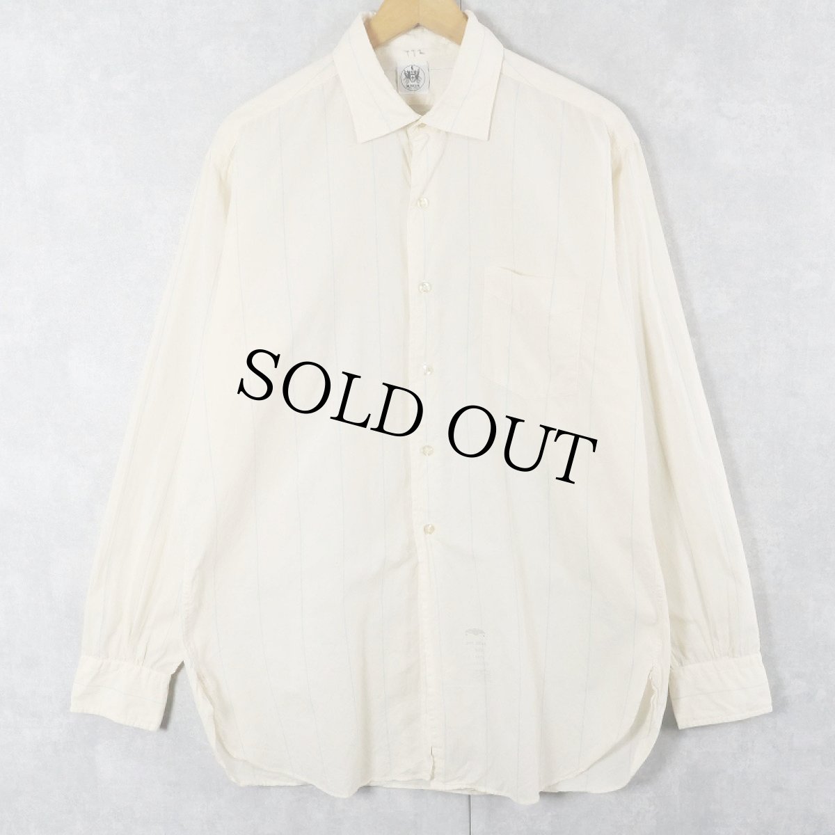 画像1: 60〜70's KNOX USA製 ストライプ柄 マチ付き コットンシャツ SIZE16 1/2 (1)