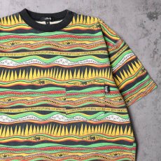 画像1: 80's STUSSY ラスタカラー マルチボーダー柄 ポケットTシャツ M (1)