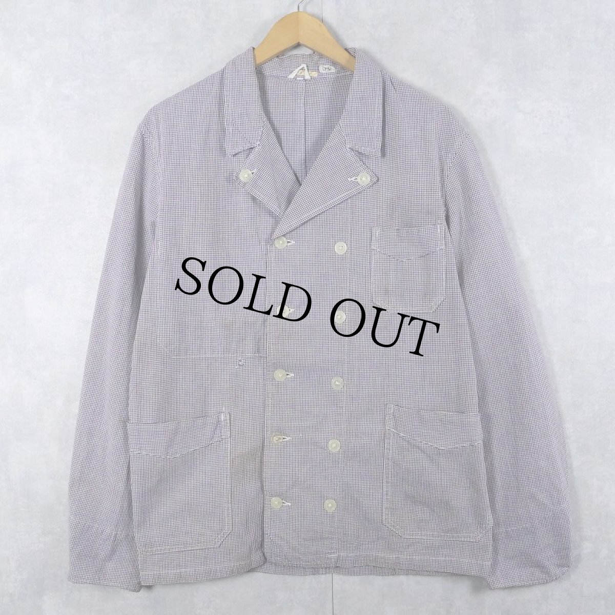 画像2: 60's VETRA 千鳥格子柄 ダブルブレスト コックジャケット SIZE46 (2)