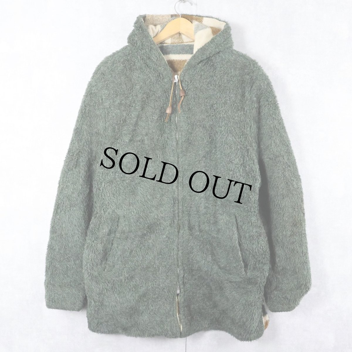 画像2: 70〜80's チェック柄×ボア ウールジップパーカー (2)