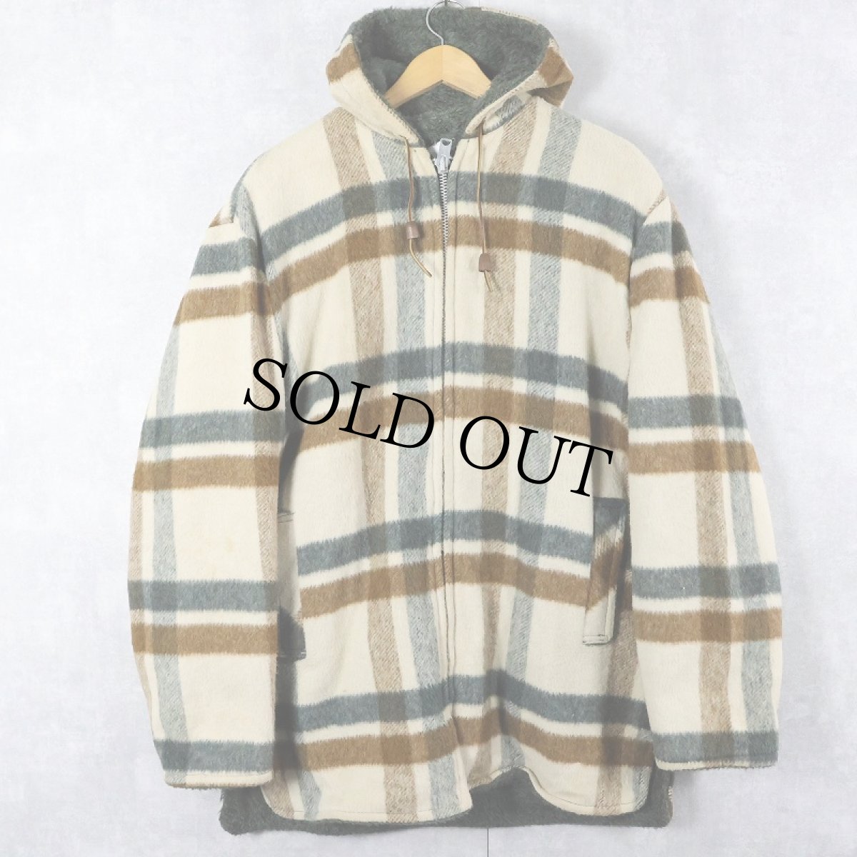 画像1: 70〜80's チェック柄×ボア ウールジップパーカー (1)
