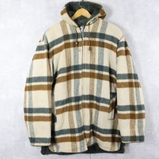画像1: 70〜80's チェック柄×ボア ウールジップパーカー (1)