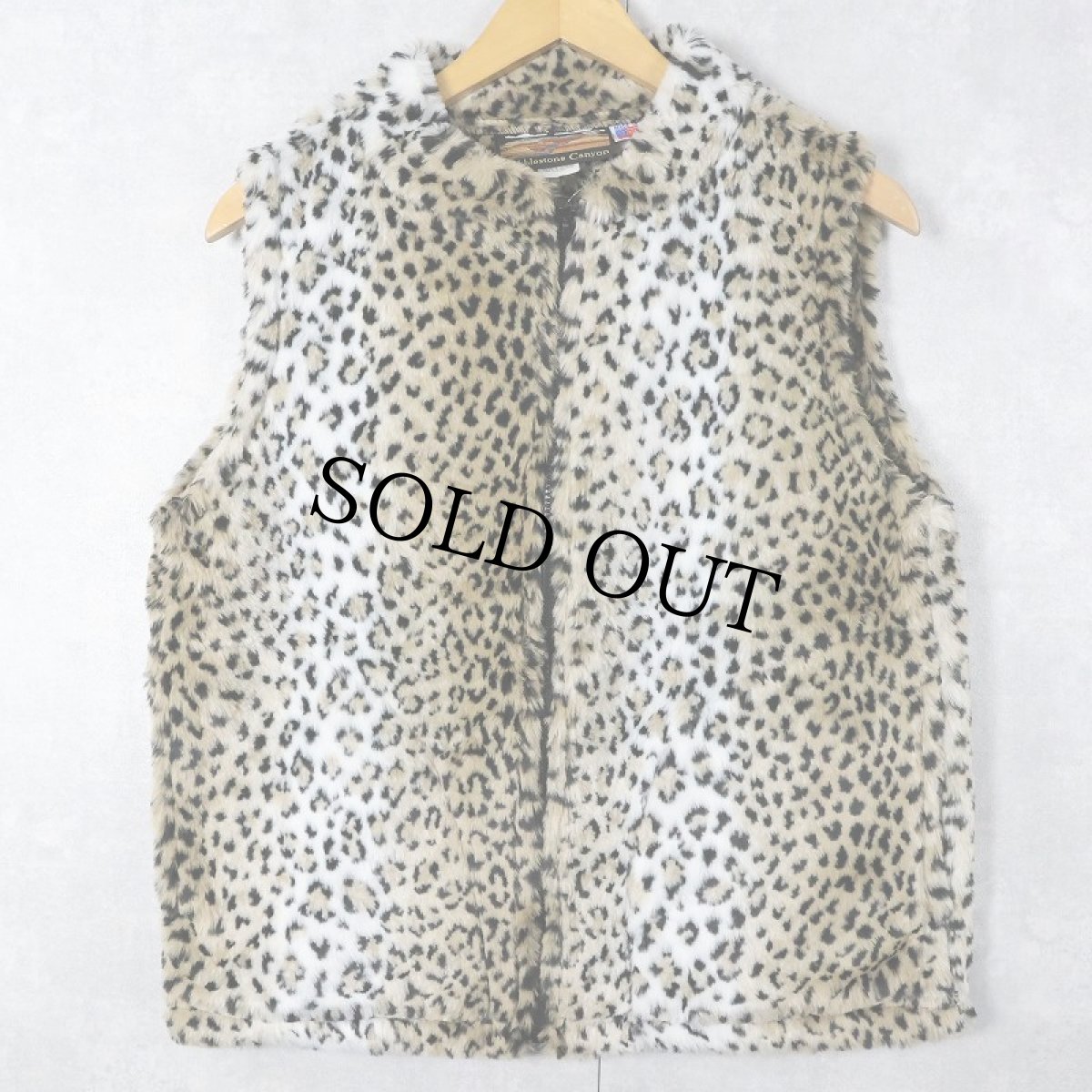 画像1: 90's Cobblestone Canyon USA製 レオパード柄 フェイクファーベスト (1)