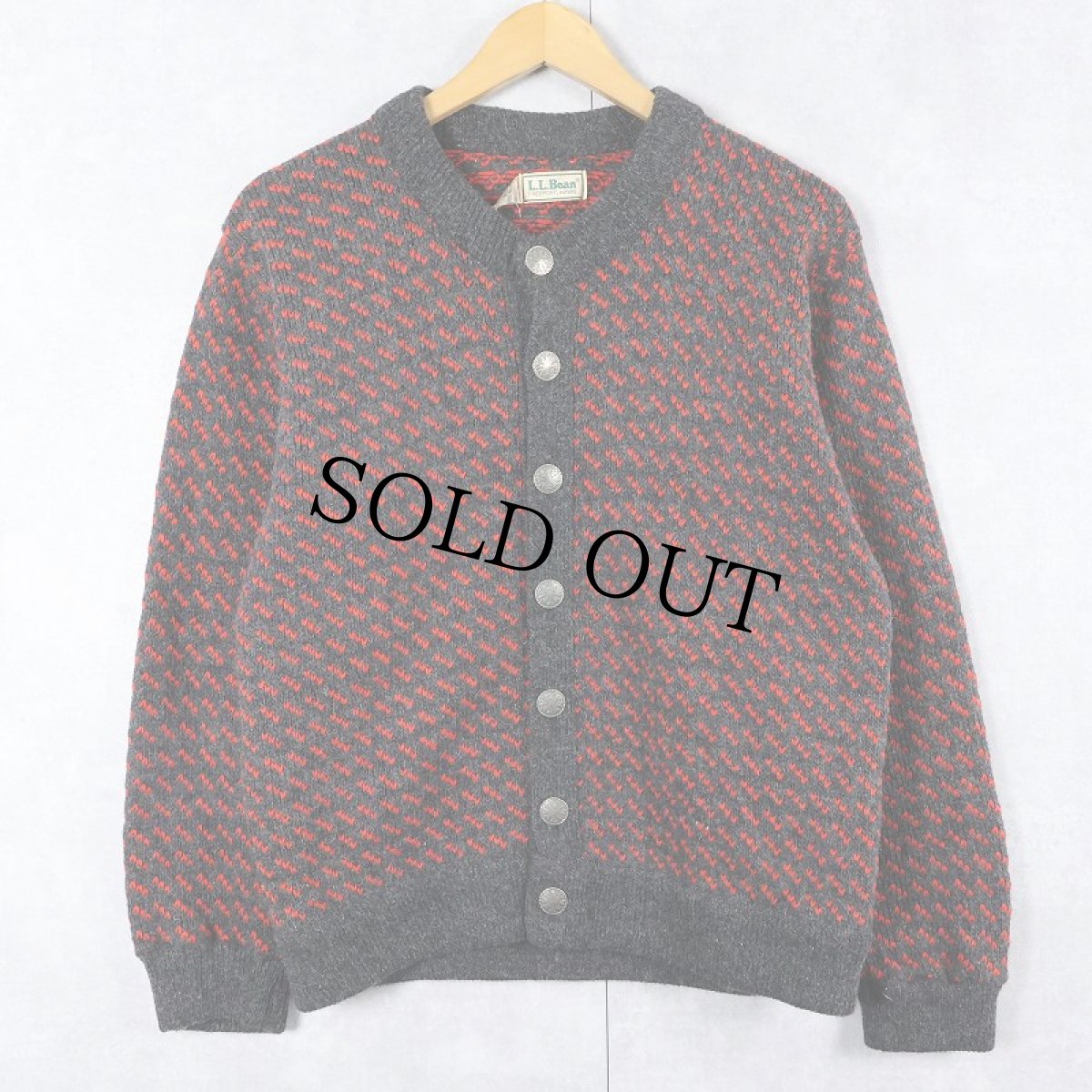 画像1: 80's L.L.Bean バーズアイ柄 ウールニットカーディガン S (1)