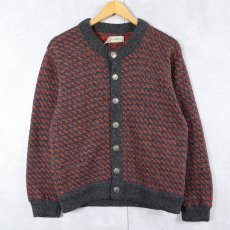 画像1: 80's L.L.Bean バーズアイ柄 ウールニットカーディガン S (1)