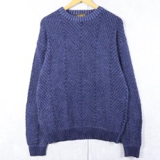画像1: 80〜90's Eddie Bauer ヘリンボーン織り コットンニットセーター NAVY S (1)