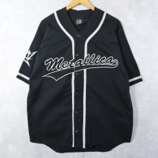 画像1: 90's METALLICA USA製 ヘヴィメタルバンド コットンベースボールシャツ BLACK L (1)