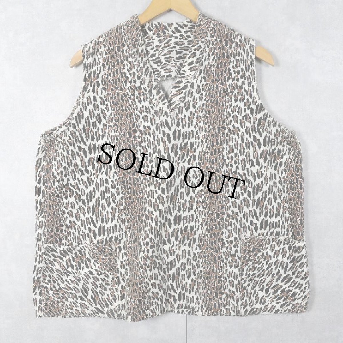 画像1: ハンドメイド レオパード柄 コーデュロイベスト (1)