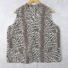 画像1: ハンドメイド レオパード柄 コーデュロイベスト (1)