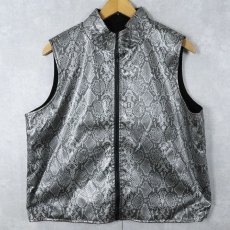 画像1: パイソン柄 フェイクレザー×フリース リバーシブルベスト L (1)