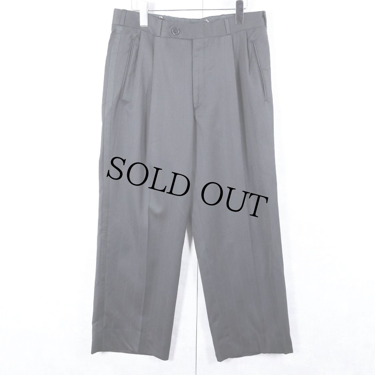 画像1: 90's CANADA製 ストライプ柄 サイドライン 2タック ウールスラックス BLACK W32 (1)