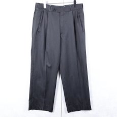 画像1: 90's CANADA製 ストライプ柄 サイドライン 2タック ウールスラックス BLACK W32 (1)