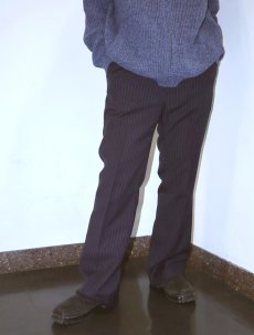 画像1: VINTAGE ストライプ柄スラックス NAVY W30 (1)