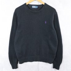 画像1: POLO Ralph Lauren ロゴ刺繍 コットンニットセーター BLACK S (1)