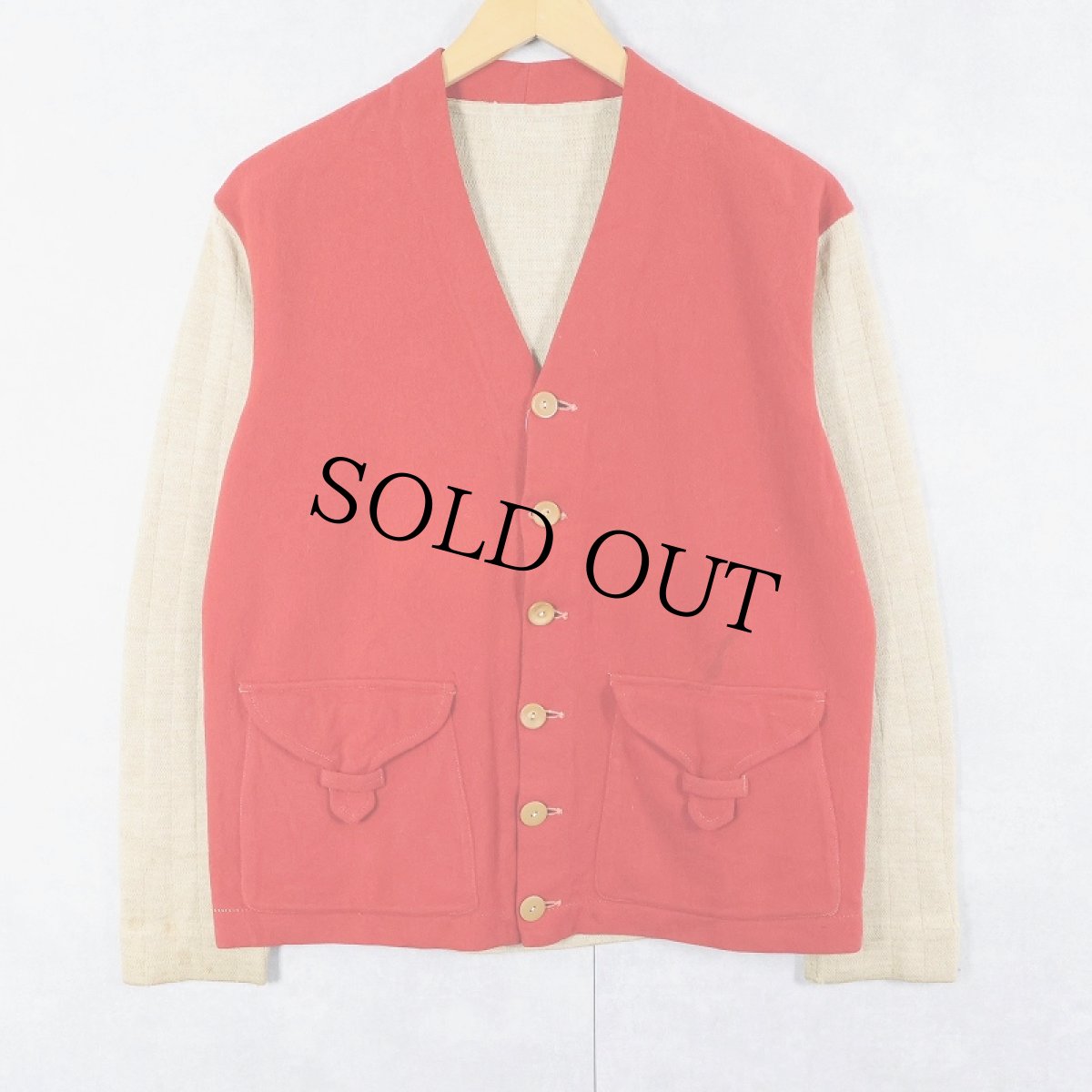 画像1: 〜50's ニット切り替え 2トーン ウールカーディガン (1)