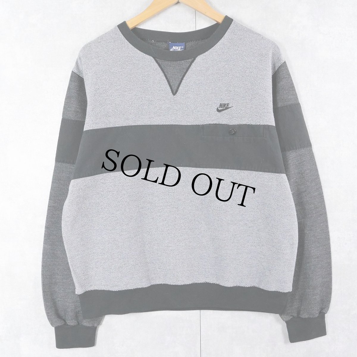 画像1: 80's NIKE 紺タグ ロゴ刺繍 前V 鹿の子スウェット L (1)