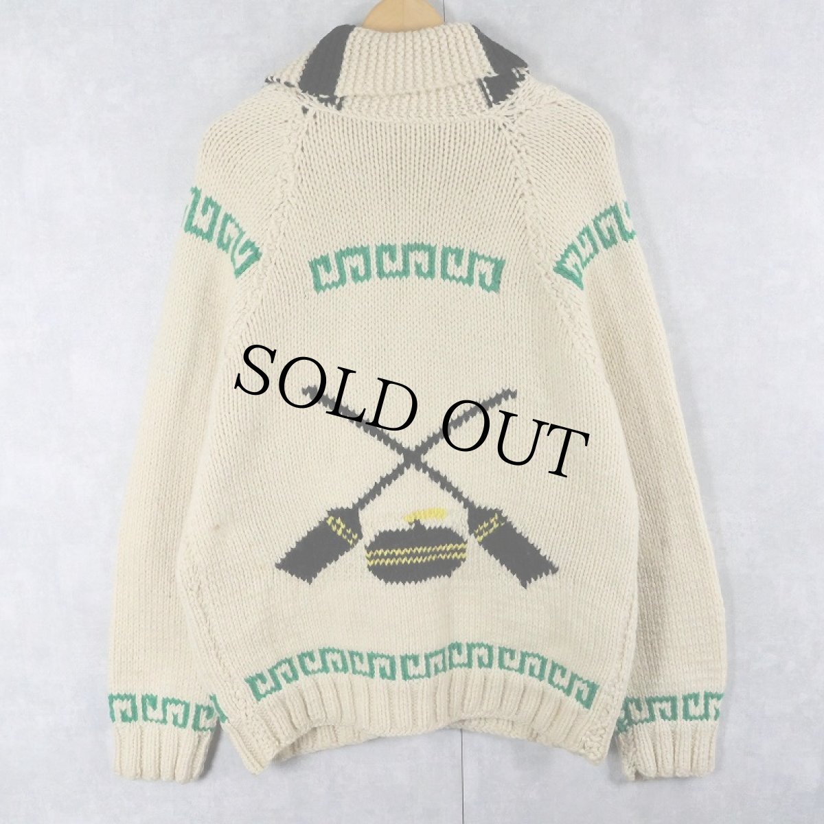 画像2: 60〜70's カーリング柄 ショールカラー ウールカウチンニットジャケット (2)