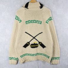 画像2: 60〜70's カーリング柄 ショールカラー ウールカウチンニットジャケット (2)