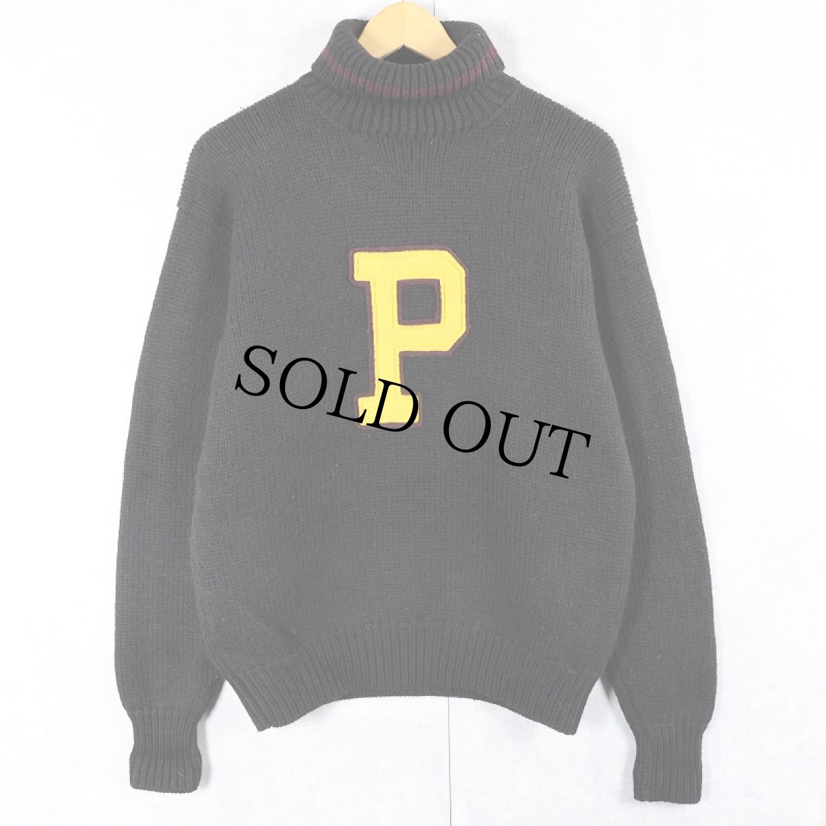 画像1: 90's〜 POLO Ralph Lauren タートルネック ウールレタードニットセーター BLACK M (1)