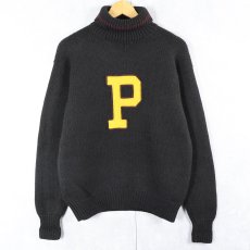 画像1: 90's〜 POLO Ralph Lauren タートルネック ウールレタードニットセーター BLACK M (1)