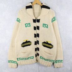 画像1: 60〜70's カーリング柄 ショールカラー ウールカウチンニットジャケット (1)