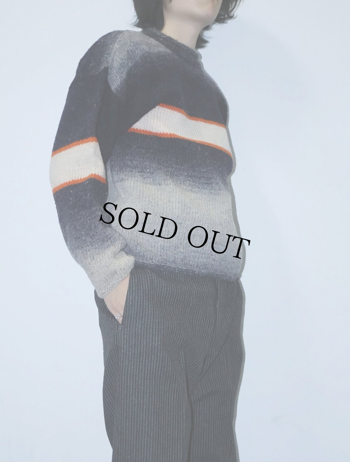 画像2: グラデーションデザイン ロールネック ウールニットセーター (2)