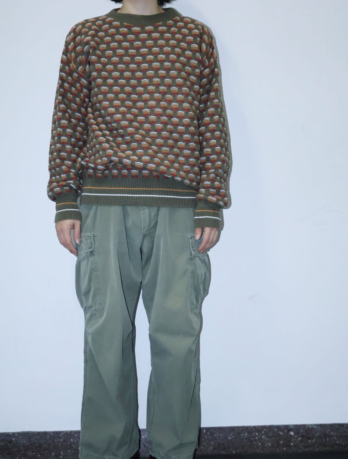 画像2: 90's HAMPTON BAY USA製 総柄 コットンニットセーター L (2)