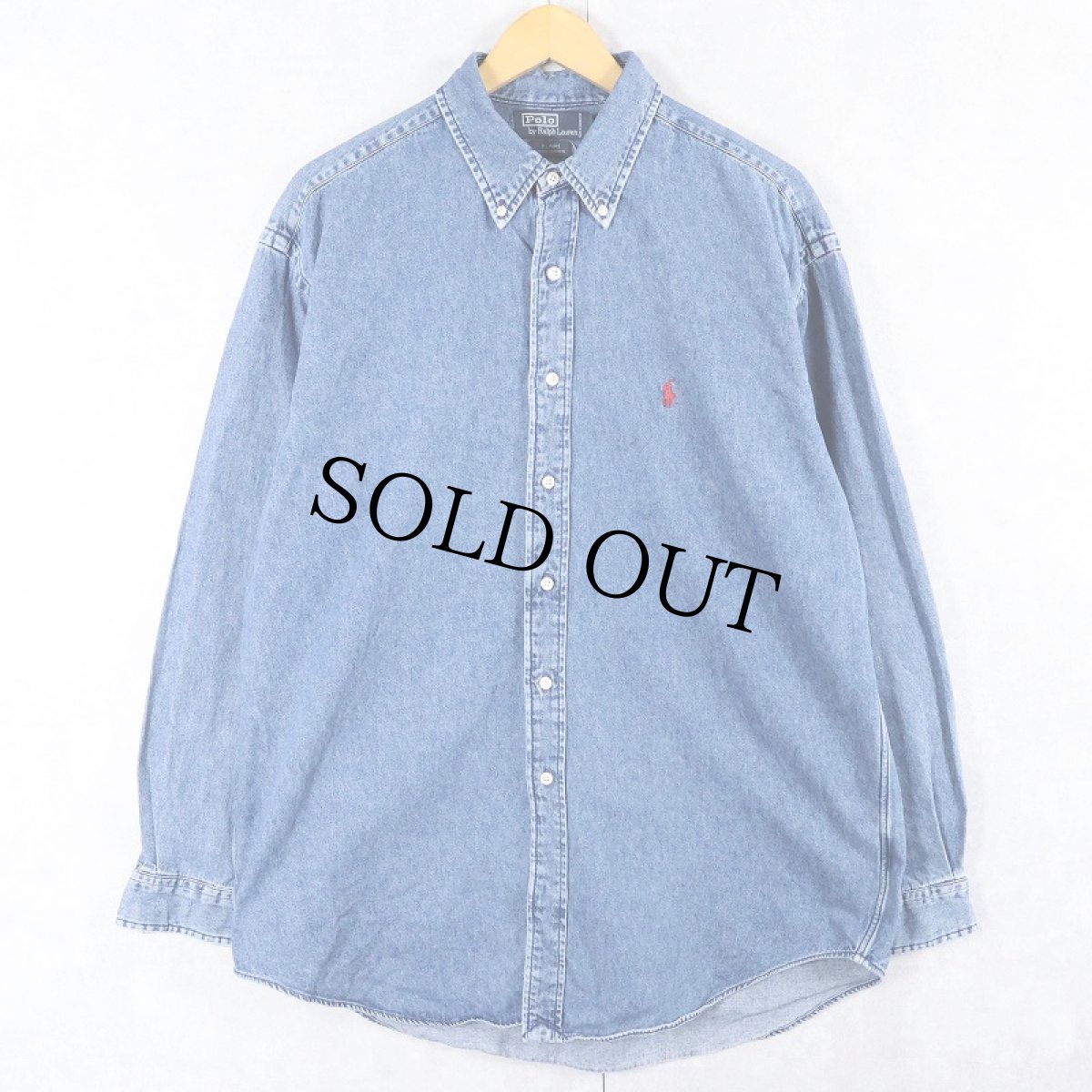 画像1: POLO Ralph Lauren "BLAIRE" ロゴ刺繍 デニムボタンダウンシャツ L (1)
