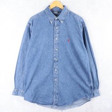 画像1: POLO Ralph Lauren "BLAIRE" ロゴ刺繍 デニムボタンダウンシャツ L (1)