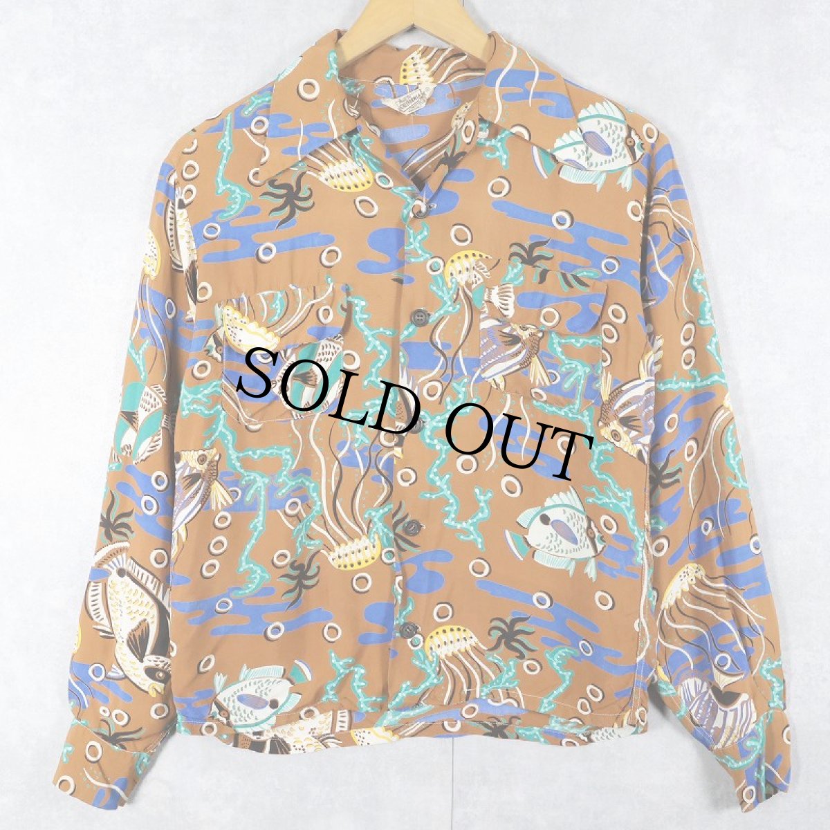 画像1: 40〜50's California クラゲ柄 レーヨンアロハシャツ S (1)