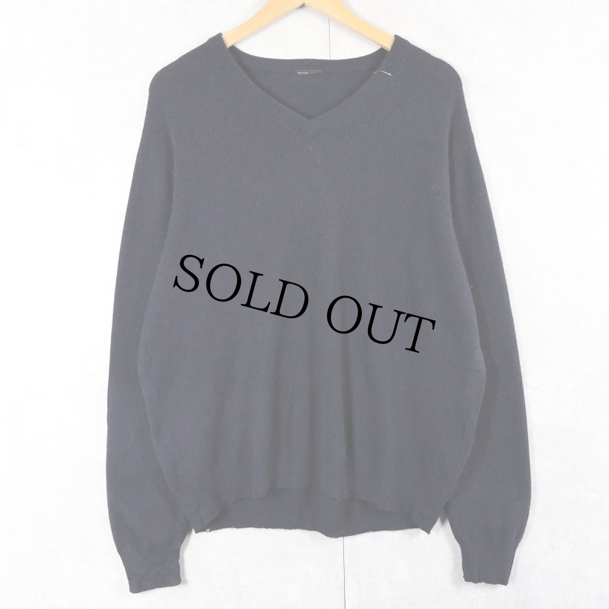 画像1: Vネック カシミアニットセーター NAVY (1)