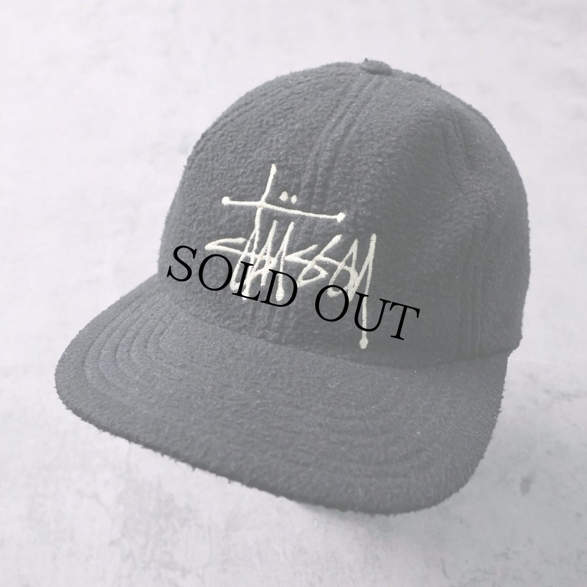 画像1: 80's STUSSY ロゴ刺繍 スナップバック フリースキャップ BLACK (1)