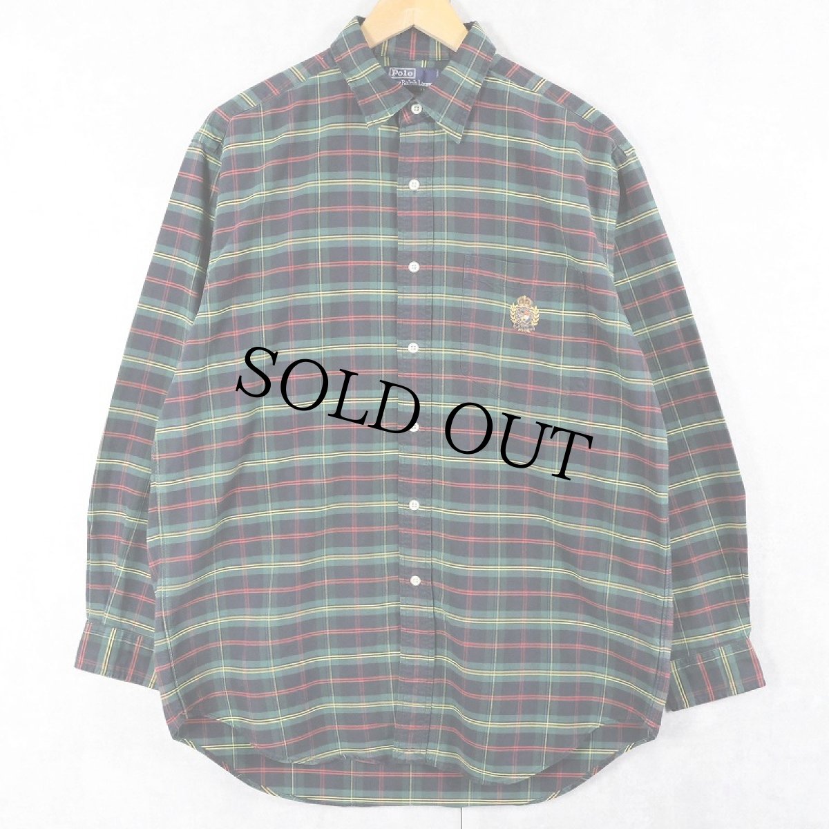 画像1: 90's〜 POLO Ralph Lauren "LANGSTON" ロゴ刺繍 チェック柄 コットンシャツ M (1)