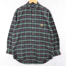 画像1: 90's〜 POLO Ralph Lauren "LANGSTON" ロゴ刺繍 チェック柄 コットンシャツ M (1)