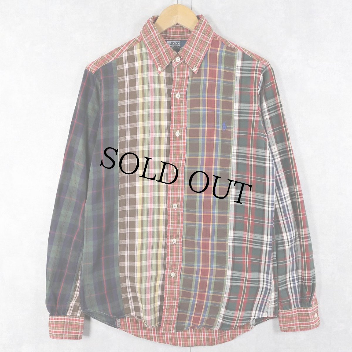 画像1: POLO Ralph Lauren "CUSTOM FIT" チェック柄 クレイジーパターン コットンボタンダウンシャツ S (1)