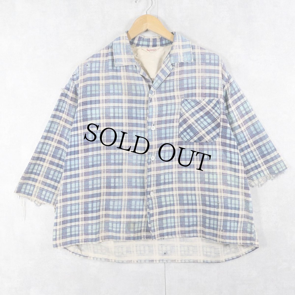 画像1: 60's Sports Wear チェック柄 オープンカラー プリントネルシャツ (1)