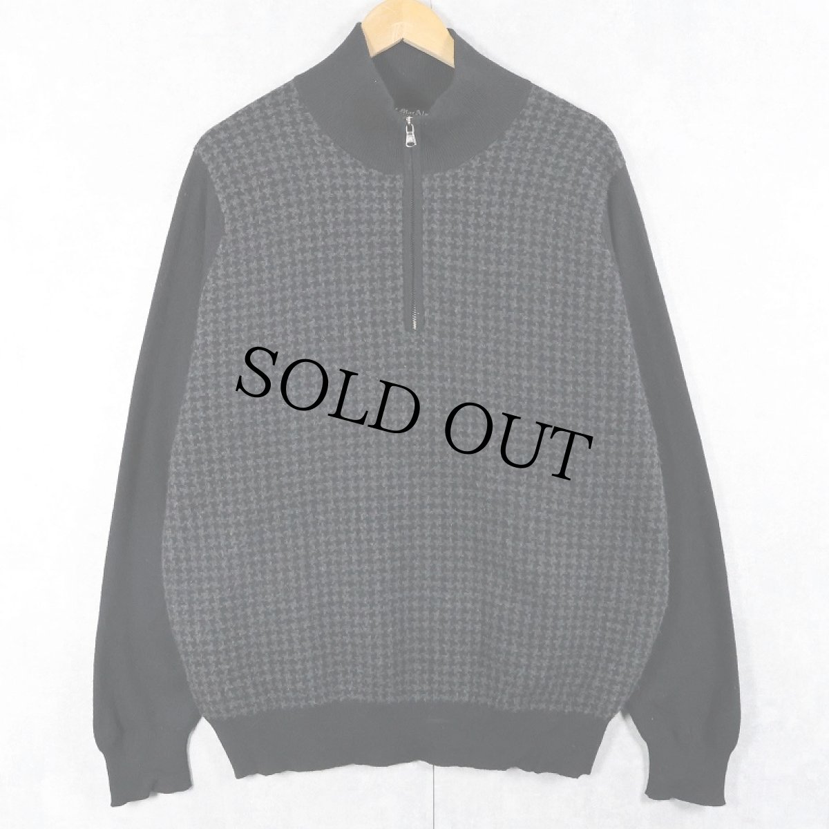 画像1: Mac Alan 千鳥格子柄 ハーフジップ カシミアニットセーター BLACK XXL (1)