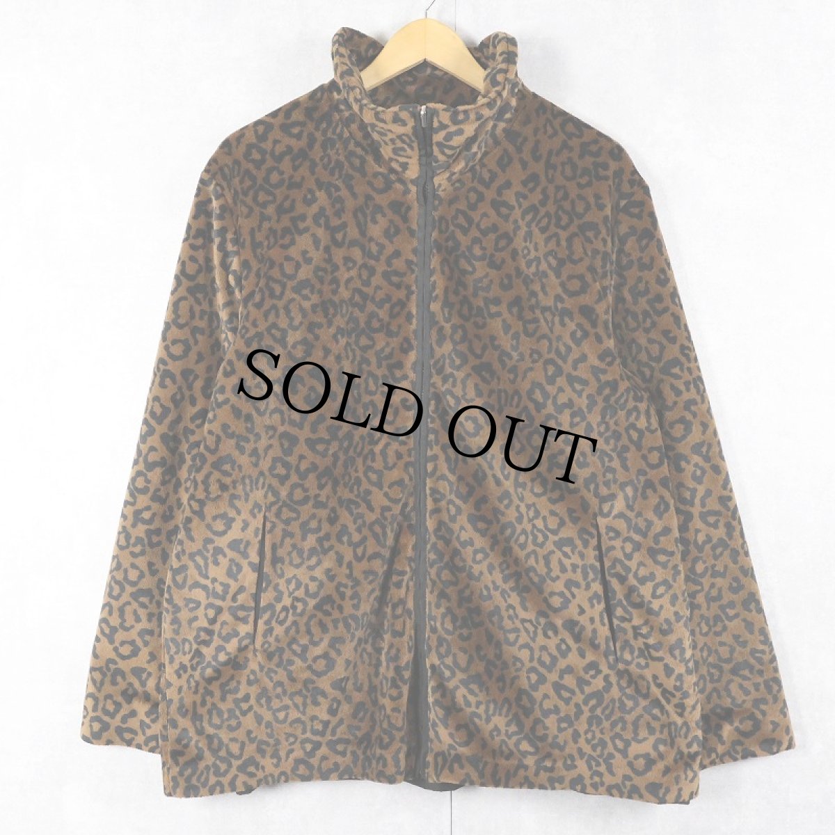 画像1: 80's Marvin Richards レオパード柄 ベロアリバーシブルジャケット XL (1)