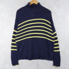 画像1: vineyard vines ボーダー柄 ハイネック カシミアニットセーター NAVY M (1)