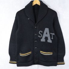 画像1: 30's USMA "WEST POINT" ショールカラー レタードニットカーディガン BLACK (1)