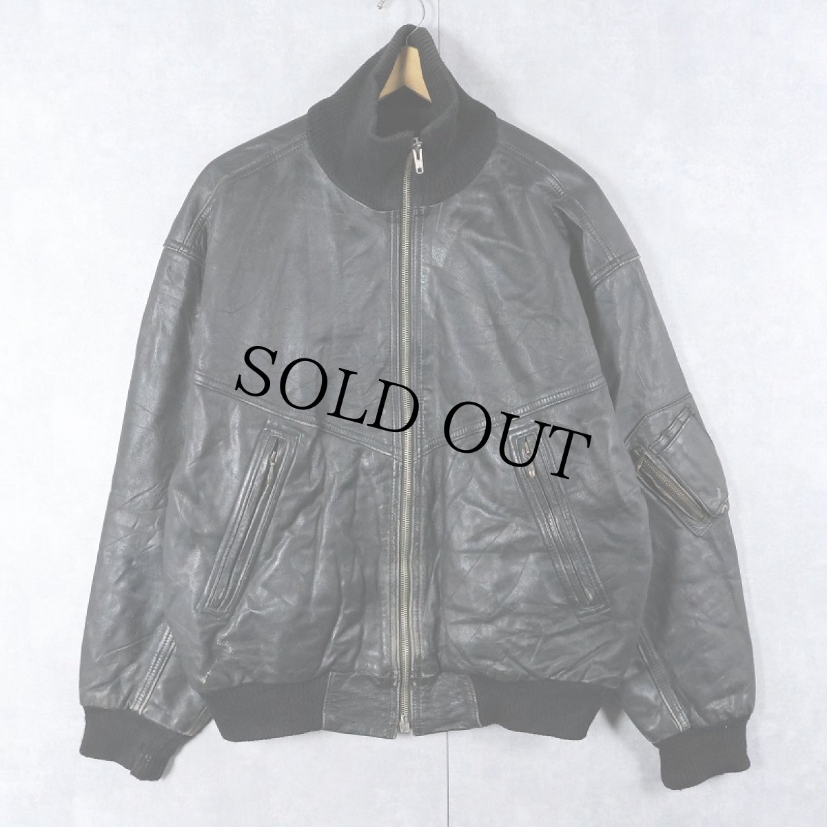 画像1: レザーボンバージャケット BLACK (1)