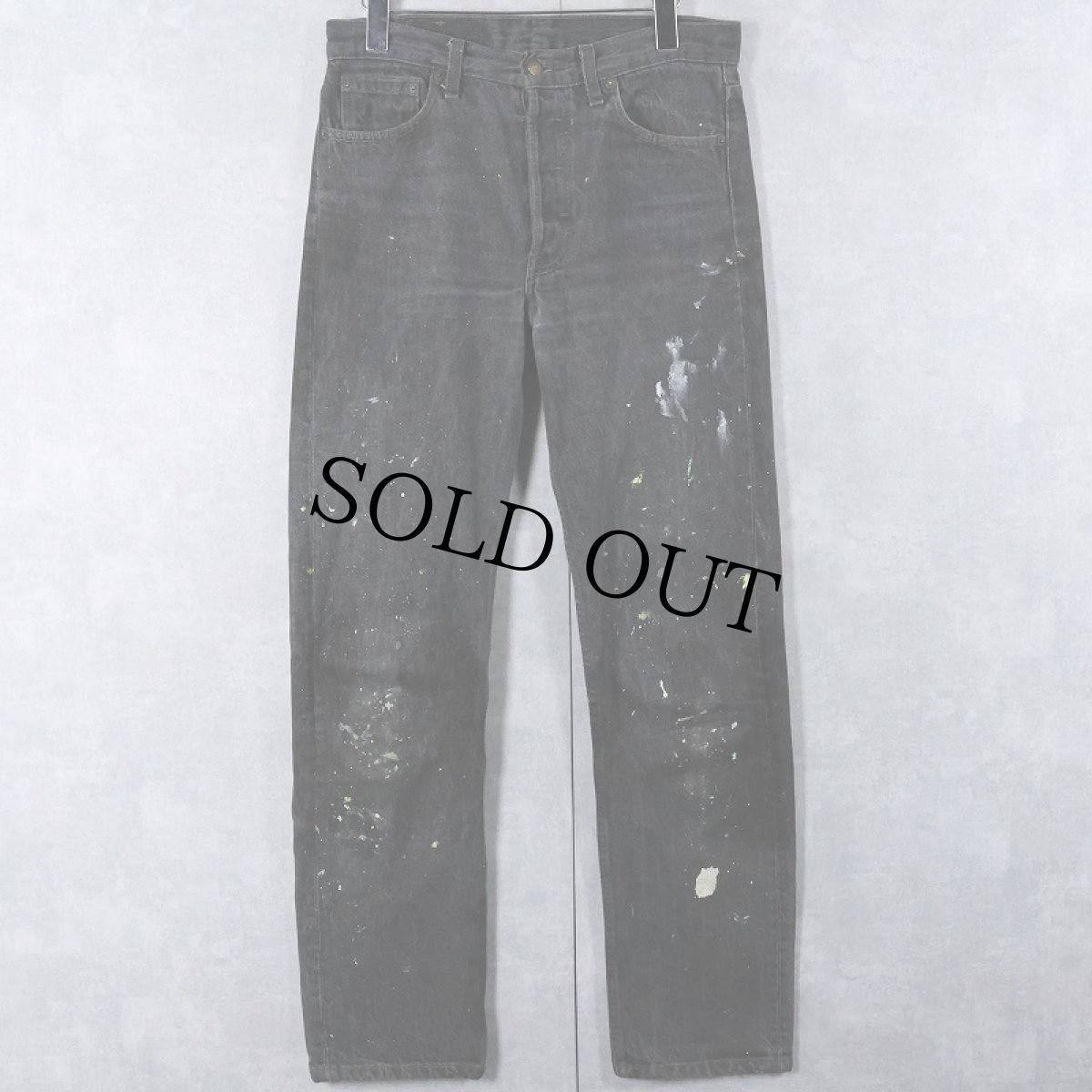 画像3: 80〜90's Levi's 501 USA製 先染め ペンキペイント ブラックデニムパンツ W31 (3)