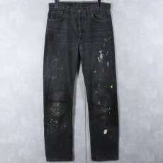 画像1: 80〜90's Levi's 501 USA製 先染め ペンキペイント ブラックデニムパンツ W31 (1)